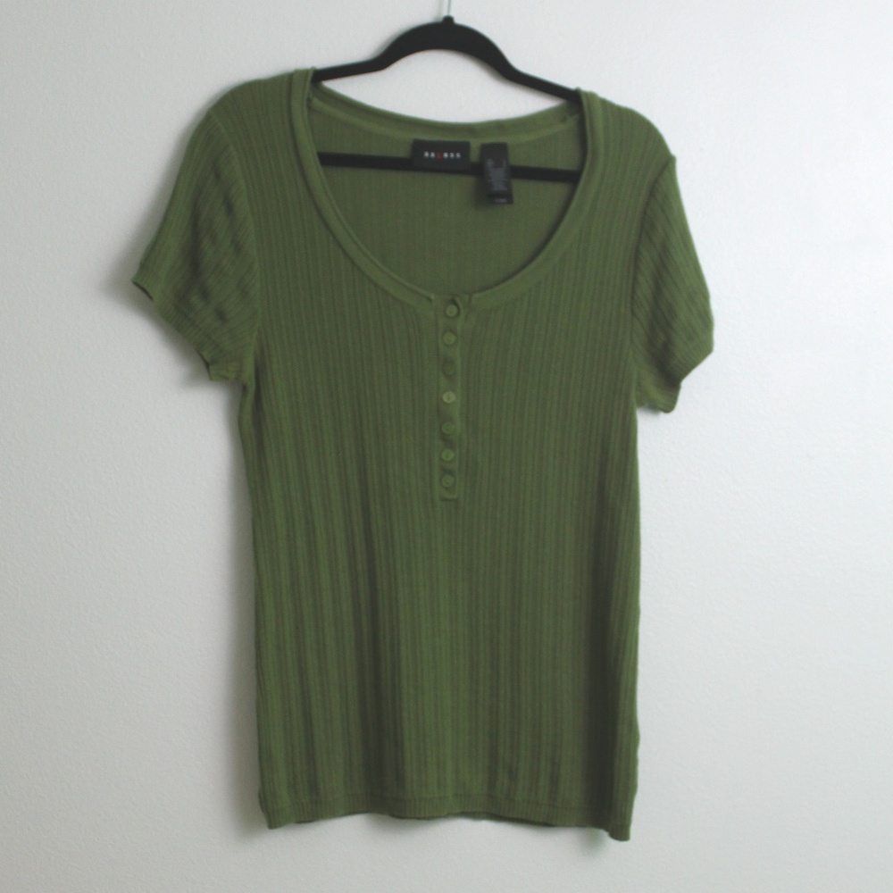 Access Green Button Cap Sleeve Top Sz Lg